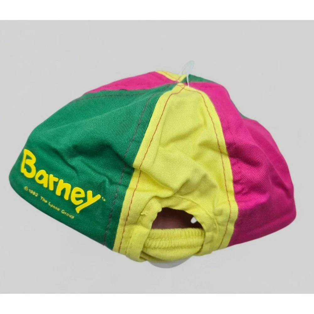 Vintage 1992 Barney the Dinosaur Colorblock Hat Pink Green Yellow Youth 4/6X
